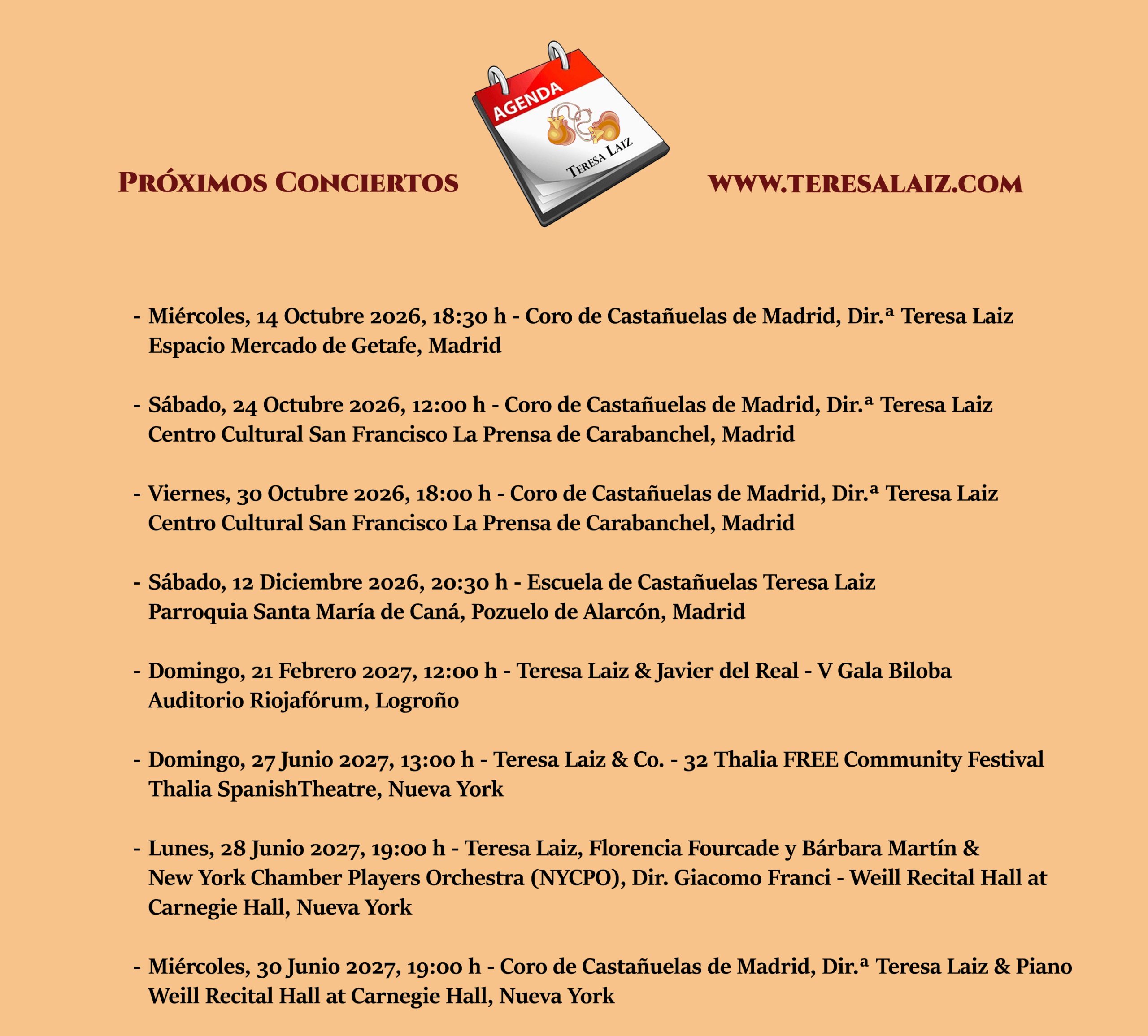 Próximos Conciertos de Castañuelas de Teresa Laiz